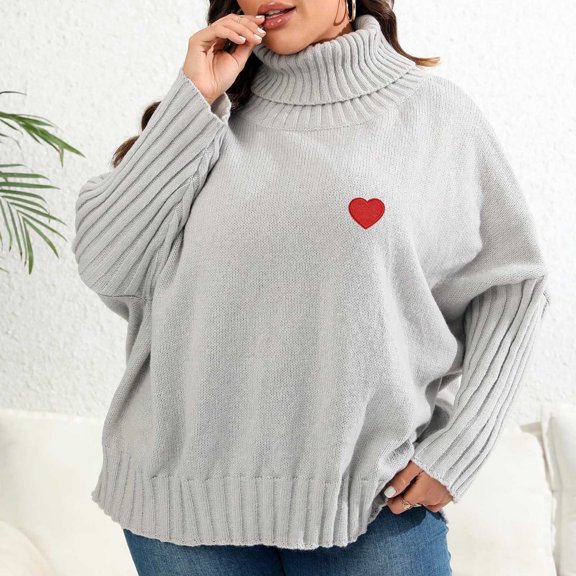 Usmixi Sweater for Women Winter Womens Turtleneck Sweater Long Sleeve Plus Size Comfort Knitted Pullover Tunic Fashion Heart Print Ladies Girls Sweater Tops