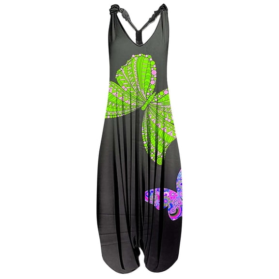 Usmixi Rompers for Women Summer Beach Boho Loose Baggy Strap Ladies Dressy Casual Jumpsuits Overalls V-Neck Sleeveless Formal Butterfly Print Long Womens Jumpsuits on