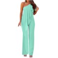 thumbnail image 1 of Usmixi Rompers for Women Summer Casual Ruffle Layer One Shoulder Straight Leg Maxi Jumpsuits Slash Neck Sleeveless Formal Solid Long Womens Jumpsuits on, 1 of 6
