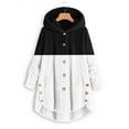 thumbnail image 1 of wycnly Winter Womens Plush Coat Womens Plush Overcoat Plus Size Button Irregular Hem Cozy Fuzzy Fleece Coat Fashion Color Block Pocket Hooded Outerwear 2023 Plush Coat, 1 of 4