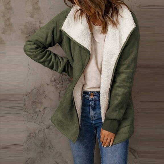 Usmixi Womens Fleece Coat Faux Suede Jacket for Women Casual Solid Long Sleeve Hooded Trench Coat Soft Cozy Plush Padded Warm Outwear with Pocket Winter Fleece Coat