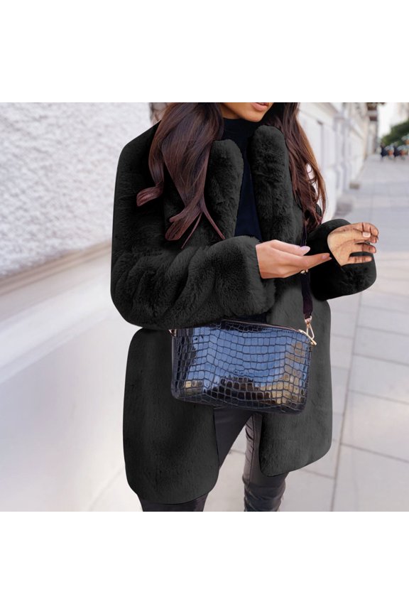 Usmixi Womens Sherpa Coat Women Faux Fur Jacket for Women Plus Size Casual Solid Open Front Fuzzy Fleece Coat Long Sleeve Stand Neck Plush Outwear Winter Sherpa Coat