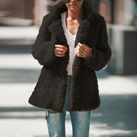 Usmixi Womens Winter Plush Coat Fuzzy Fleece Jacket for Women Long Sleeve Lapel Plus Size Casual Solid Outwear Soft Cozy Fluffy Lamb Plush Coat Plush Coat