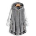 thumbnail image 1 of Usmixi Womens Winter Plush Coat Plus Size Hooded Overcoat for Women Fashion Color Patchwork Button Irregular Hem Outwear Cozy Fuzzy Fleece Coats with Pocket Plush Coat, 1 of 4