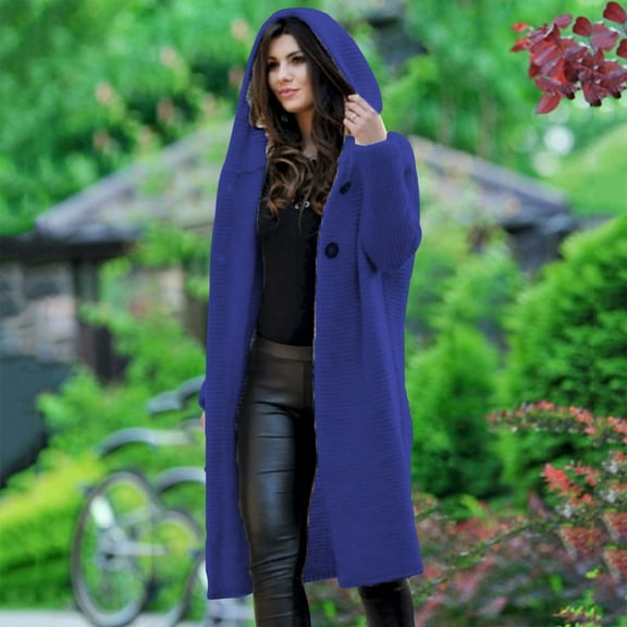 Usmixi Womens Winter Sweater Coat Sweater Overcoat for Women Plus Size Casual Solid Button Down Hooded Long Coats Comfy Knitted Sweater Outerwear 2023 Sweater Coat