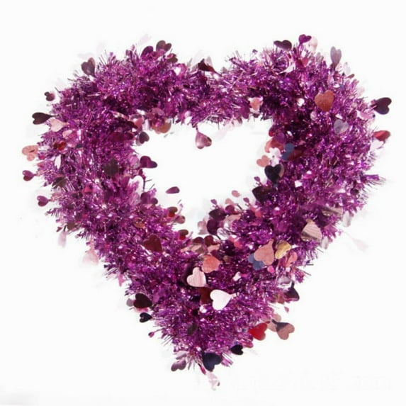 Valentine Heart Wreath Tinsel Heart Shaped Wreath with Foil Hearts Hanging Valentines Day Wreath Decorations for Wedding Birthday Party Front Door Wall Window Mantel Decor