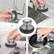 1Pack Wool Scrubber Set Stainless Steel Scrubber with Handle for Cleaning Dishes, Stock Pots, Pans, Griddles & Grills – Heavy Duty Kitchen Cleaning Brush, 1PCS