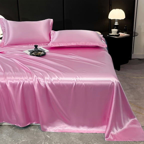 of the Week ABPWLY Ice Silk Bed Sheet Pillow Case 3 Piece Set and Luxurious Soft Ice Silk Bed Sheet Suitable for All Seasons Cool Ice Silk Fabric Machine Washable Holiday Gifts Winter Savings