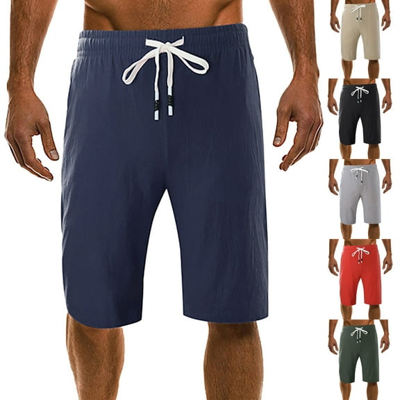 Abomasnow Men's Big & Tall Cotton Linen Shorts 9" Casual Classic Elastic Waist Drawstring Shorts Lightweight Quick Dry Thin Shorts for Workout Athletic Gym