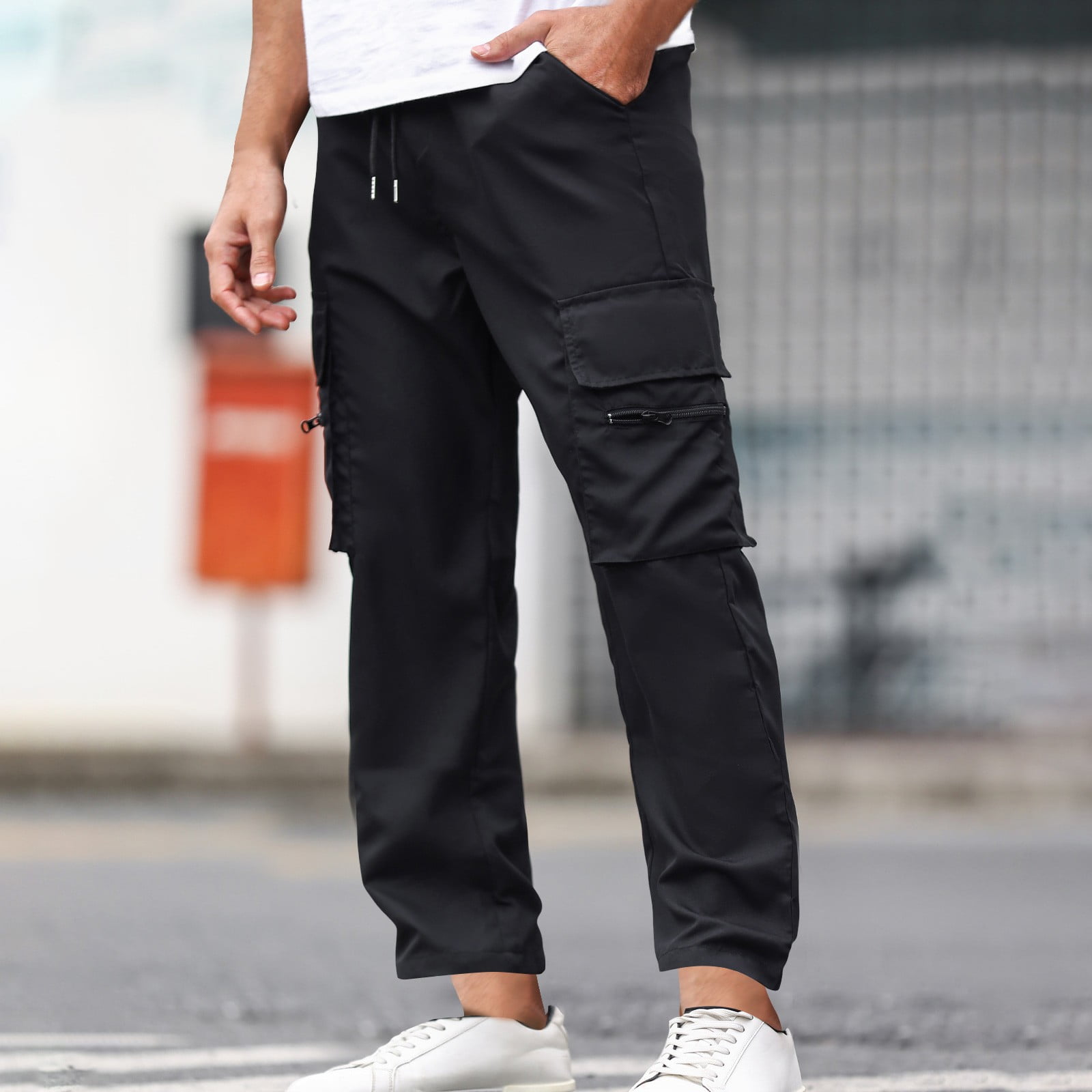 Caqnni Men's Open-Bottom Cotton Pants Casual Cargo Pants