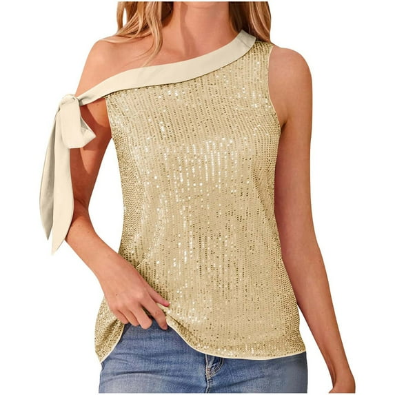 Abomasnow Sequin Tank Tops for Women Fashion Off The Shoulder Sparkly Glitter Party Club Camisole Lightweight Sleeveless Shimmer Dressy Tops