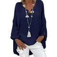 thumbnail image 1 of Deals of the Week ! BVnarty Discount Women's Top Lightweight Tunic Top For Leggings Solid Color Pullover Blouse Long Sleeve Keyhole Neck Comfy Trendy Casual Plus Size Navy XXL, 1 of 4