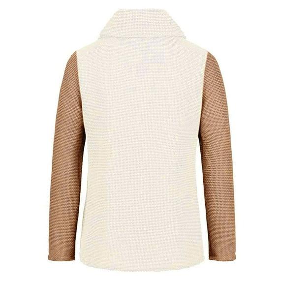 Deals of the Week ! BVnarty Sweater for Women Fall Fashion Color Block Retro Button Down Belt Thickening Pullover Cowl Neck Long Sleeve Shacket Jacket Comfy Lounge Casual Khaki L