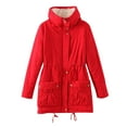 thumbnail image 1 of Deals of the Week ! BVnarty Women's Jacket Coat Long Sleeve Thickened Plush Fleece Drawstring Pocket Winter Fashion Top Shacket Jacket Casual Lapel Lightweight Plus Size Solid Color Red XXXL, 1 of 7