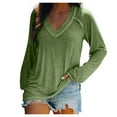 thumbnail image 1 of Deals of the Week ! BVnarty Womens Tops T-Shirt Comfy Casual V-Neck Long Sleeve Solid Color Plus Size Blouses Clothes for Girlfriend Wife Pullover Fashion Oversized Green XXXXXL, 1 of 4