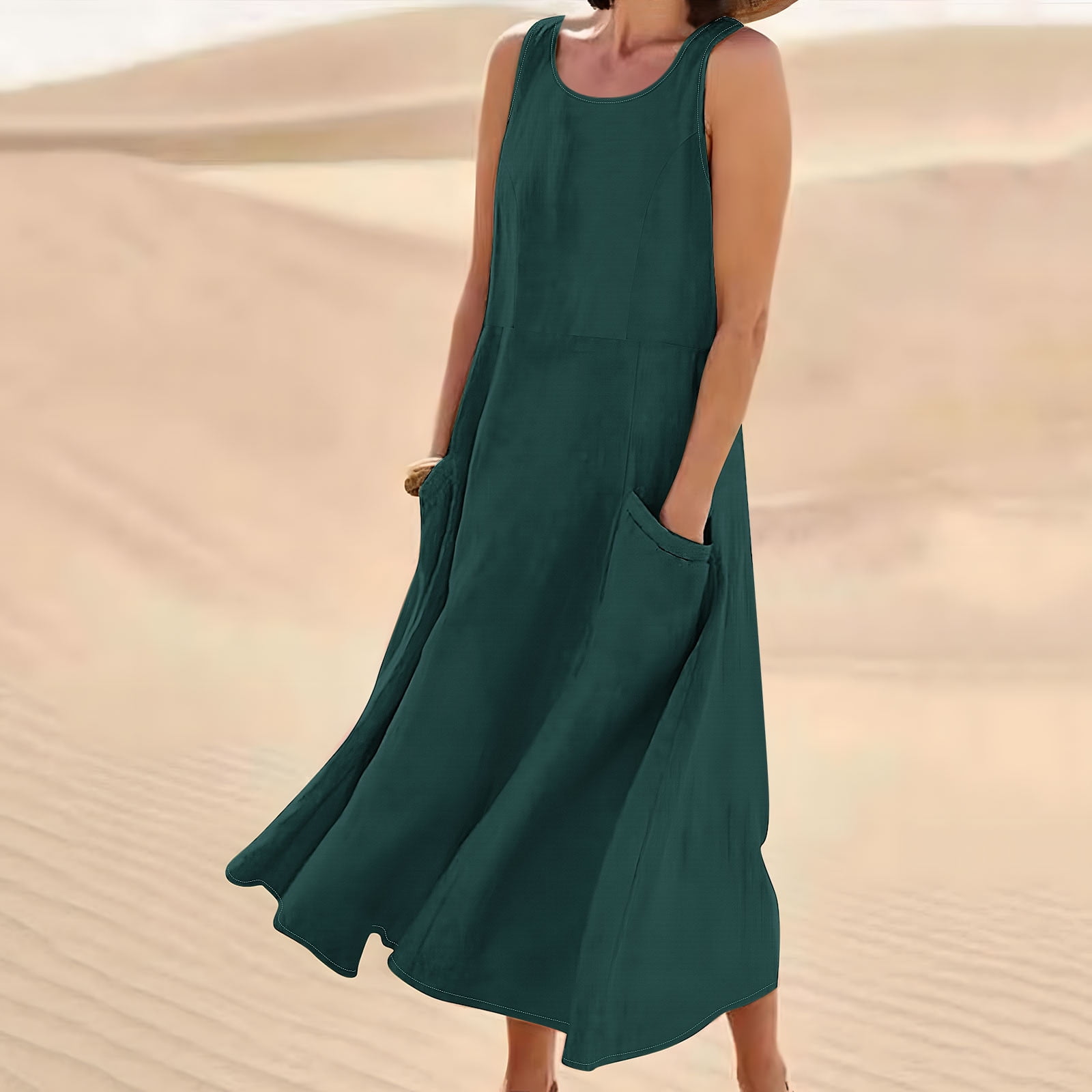 Cagogo Ladies Petite Dresses Summer Spring Casual Loose Crew Neck Pockets Sleeveless Baggy Flowy Cotton Linen Long Maxi Sundresses Going Out White Cagogo Ladies Petite Dresses Summer Spring Casual Loose Crew Neck Pockets Sleeveless Baggy Flowy Cotton Linen Long Maxi Sundresses Going Out White