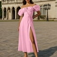 thumbnail image 1 of Cagogo Ladies Summer Split Maxi Sun Dresses Casual Loose Corset Milkmaid Puff Sleeve Off Shoulder Wedding Guest Dress Flowy A Line Long Holiday Outfits Western Dress, 1 of 7
