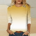 thumbnail image 1 of Cagogo Ladies T Shirts Summer Tops Under $5 Plus Size Scoop Neck 3/4 Length Sleeve Gradient Color Tee Shirts Business Work Green T-Shirts Clothes Mothers Day Gift, 1 of 5
