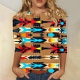 thumbnail image 1 of Cagogo Summer Tops Aztec Western 3/4 Length Sleeve Vintage T Shirts for Women Under $5 Loose Fitting Crewneck Ethnic Style Blouses Holiday Beach Black Blouses Clothes, 1 of 5