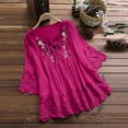 thumbnail image 1 of Cagogo Summer Tops Tee Shirts for Women Under $10 Dressy Casual 3/4 Sleeve Mexican Blouses Vintage Lace Patchwork V Neck Embroidery Spring T Shirts Graduation Gifts, 1 of 6