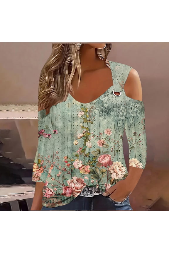 Summer Tunic Tops for Women Under $5 Loose Fit Boho Short Sleeve Eyelet Cold Shoulder Floral Print Tunics Round Neck Holiday Beach White Tee Shirts Gifts for Mom