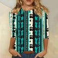 thumbnail image 1 of Cagogo Tee Shirts for Women Summer Tops Under $5 Loose Fitting 3/4 Length Sleeve Vintage Aztec Western Crewneck Ethnic Style Tunics Business Work Green Tshirts Outfits, 1 of 5