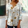 thumbnail image 1 of Cagogo Womens Casual T Shirt Summer Tops Under $5 Flare 3/4 Sleeve Pleated V Neck Button Up Floral Printed Vintage Tunics Night Out Green Tee Blouse, 1 of 5