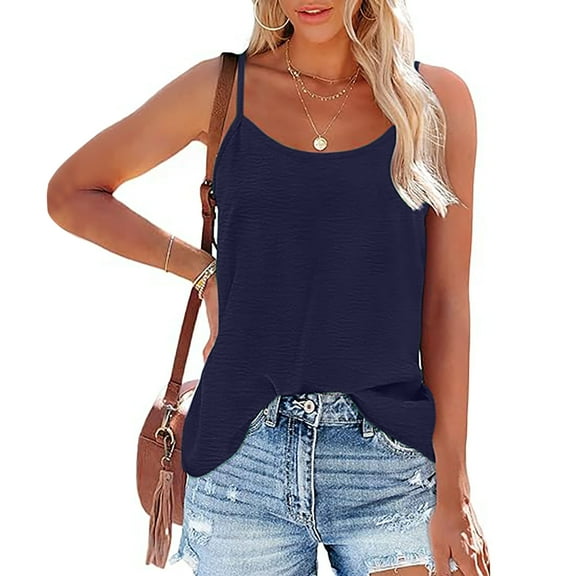 Cagogo Womens Casual Tank Tops Under $5 Spaghetti Strap Sleeveless Scoop Neck Cami Tshirts Athletic Trendy Summer Tanks Shirts Birthday Gift