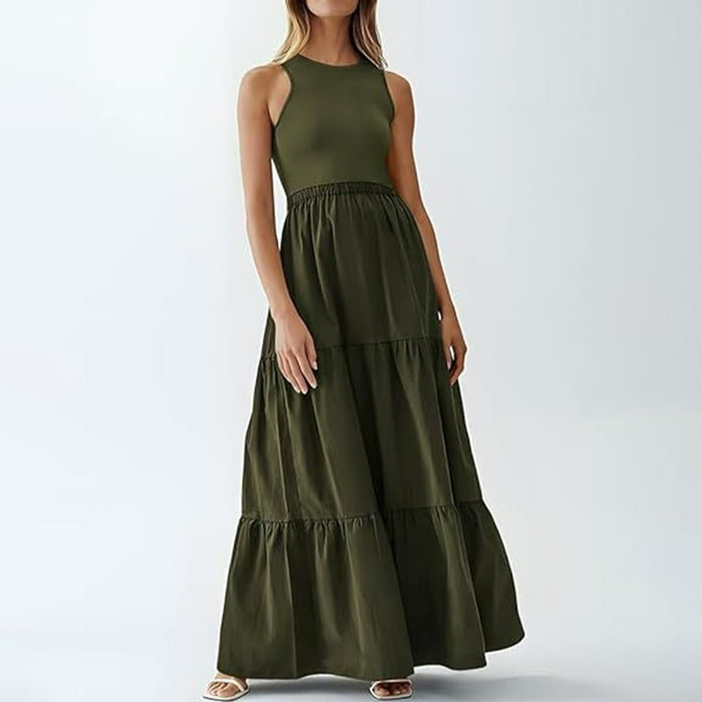 Casual A-line Long Dress For Women Women's Summer Maxi Dress  Sleeveless  Flowy Tiered Beach Sundress For Vacation & Casual Wear