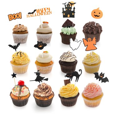 48 Pcs Halloween Cupcake Toppers - Ghost Boo Theme Decorations For Cakes, Baby Showers & Spooky Parties