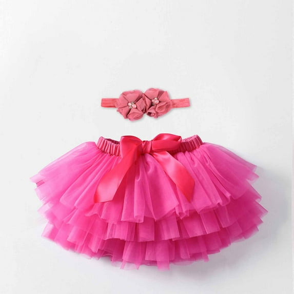Deals of the Week Clearance Ynynloco Toddler Baby Girls Soft Tutu Skirt Layered Mesh Elastic Waist Ballet Dress Solid Color Princess Bow Skirt Set with Floral Hairband