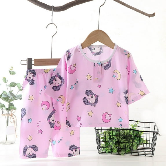 Ynynloco Toddler Boys Girls Clothes Soft 2 Piece Cotton Pajama Set Short Sleeve Button Tops and Pants Comfy Sleepwear Lounge Set