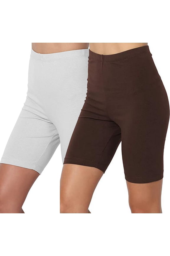 Women's High Waist Biker Shorts 2 Pack Soft Stretch Cotton Spandex Biking Yoga Shorts for Workout Running Brown XXXL