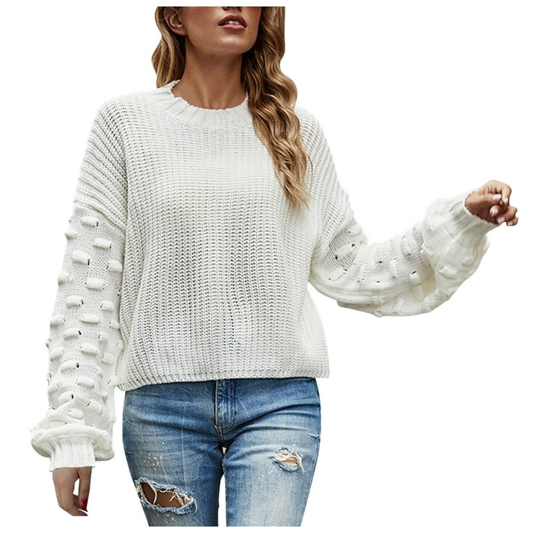 Deals of the Week Sweaters for Women Solid Color Fashion Hollow Out Base Knitted Warm Top Fall Winter Pullover Sweater Long Drop Shoulder Sleeve