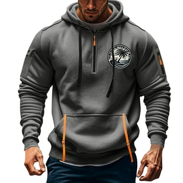 Deals of the Week TMOYZQ Oversized Hoodies for Men Casual Long Sleeve Quarter Zip Drawstring Hooded Sweatshirts Fashion Hawaiian Graphic Big & Tall Sweater