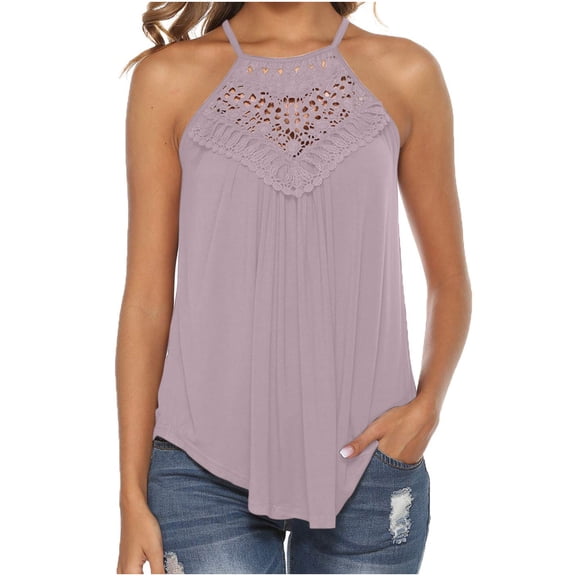 Xqxayjr Juniors Plus Size Pleated Sleeveless Spaghetti Strap Halter Tank Tops Under $10 Cute Beach Lace Flowy Cami Blouses Loose Fit Tee Shirt Mother Day Gifts