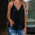 thumbnail image 1 of Xqxayjr Women Plus Size Spaghetti Strap Sleeveless Sequin Tank Tops Under $10 Going Out Glitter Sparkle Party V Neck Strappy Cami Tshirt Loose Fitting Tshirts, 1 of 8