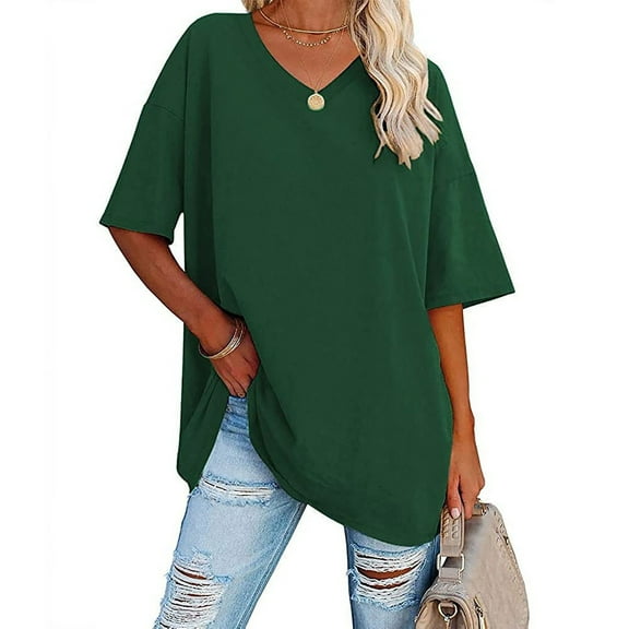 Xqxayjr Women's Summer Tops Tunic Tops Under $10 Loose Fit Short Sleeve Tshirt Oversized Basic V Neck Trendy Spring Blouses Birthday Gifts