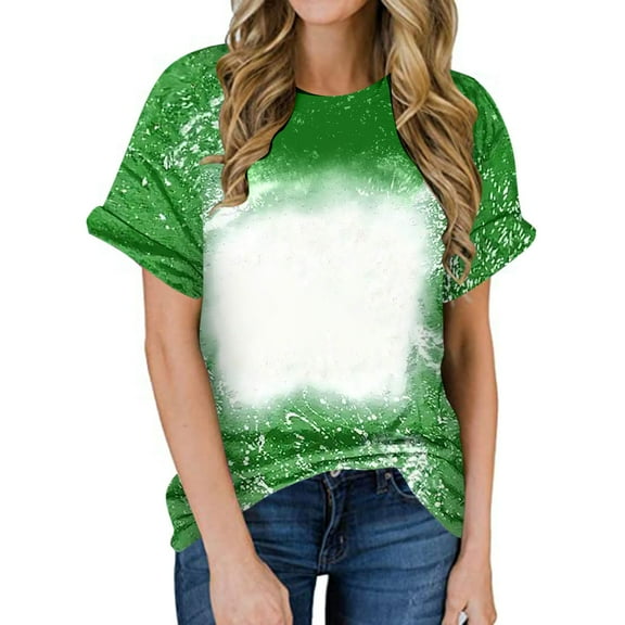 Xqxayjr Womens Casual Tee Shirts Under $5 Summer Tops Sublimation Blanks Bleached Short Sleeve Tshirts Shirts Crewneck Basic Going Out T-Shirts Gifts for Mom