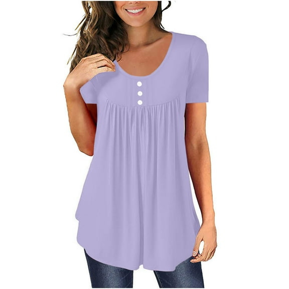 Xqxayjr Womens Dressy Casual T Shirts Under $10 Summer Tops Pleated Flowy Short Sleeve Blouses Plus Size Crewneck Basic Cute Spring Tee Shirts Grandma Mothers Day Gift