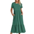 thumbnail image 1 of Xqxayjr Womens Summer Shirt Maxi Long Sundresses Under $10 Plus Size Short Sleeve Crewneck Formal Dresses Aline Swing Flowy Tiered Trendy Spring Western Dress, 1 of 5
