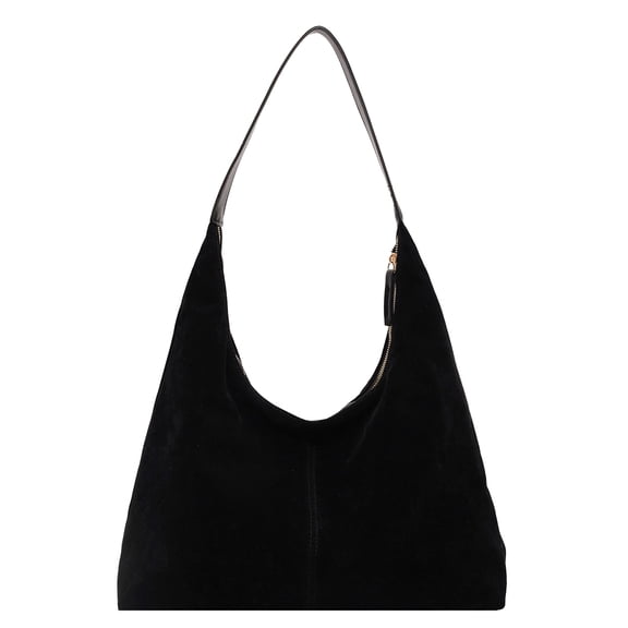 Women Suede Hobo Bag Large Capacity Underarm Bag Slouchy Bag Travel Bag Ladies Shoulder Bag (Black)