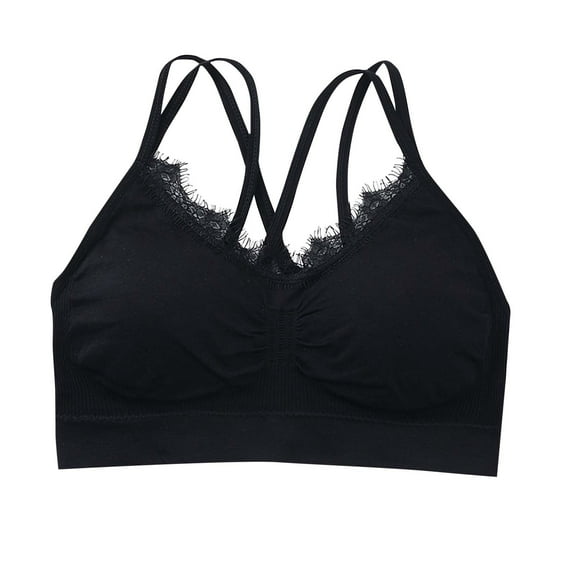 Women's Cross Back Bra Padded Strappy Brassiere Lace Rim Bras Full Coverage Umderwear Without Underwire Bralettes Trendy 2025 Summer Corset