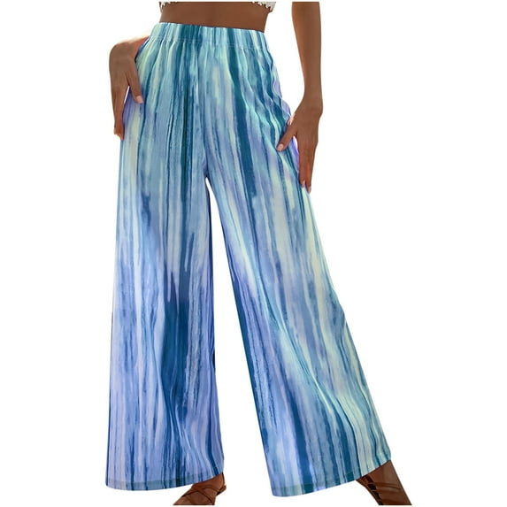 Women's Elastric Waist Wide Leg Pants Tie-Dye Printing Trousers Winter Casual Loose-Fit Pants