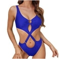 thumbnail image 1 of Women's One Piece Swimsuit Plunge Neckline Cutout Criss Cross Bathing Suit Blue,L, 1 of 6