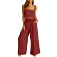 thumbnail image 1 of Deals Women's Summer Cotton Linen Two Piece Casual Sets Sleeveless Tank Tops with High Waist Wide Leg Palazzo Pants Solid Loungewear Wine,M, 1 of 7
