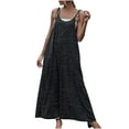 thumbnail image 1 of Women's Summer Oversize Jumpsuits Adjustable Spaghetti Strap Round Neck Casual Loose Boho Polka Dot Print Wide Leg Romper Black,XL, 1 of 7