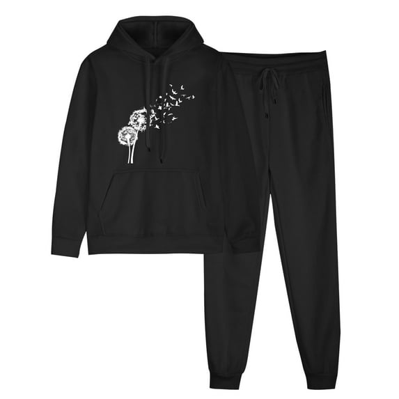 Womens 2 Piece Outfits Heart Print Hoodie Sweatsuit Sets Loose Comfy Sweatshirt Fall Fashion Sweatpants with Pockets (M, Black 03)