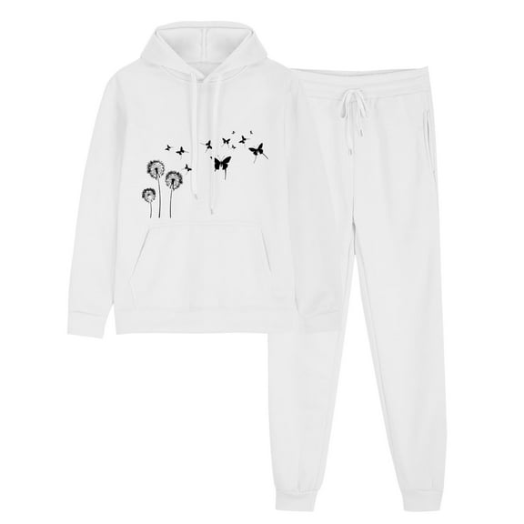 Womens 2 Piece Outfits Heart Print Hoodie Sweatsuit Sets Loose Comfy Sweatshirt Fall Fashion Sweatpants with Pockets (S, White 04)