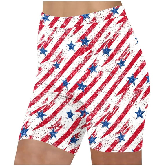 Womens 4Th of July Summer Shorts 3D American Flag Printed Leggings Tummy Control High Waisted Beach Shorts Retro Dressy Jogger Pants Gym Traning Track Bike Pants